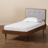 Cilka Mid-Century Modern Light Grey Fabric Upholstered and Ash Walnut Finished Wood Twin Size Platform Bed