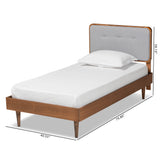 Cilka Mid-Century Modern Light Grey Fabric Upholstered and Ash Walnut Finished Wood Twin Size Platform Bed