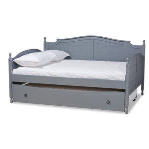 Mara Cottage Farmhouse Grey Finished Wood Full Size Daybed with Roll-out Trundle Bed