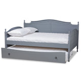 Mara Cottage Farmhouse Grey Finished Wood Full Size Daybed with Roll-out Trundle Bed