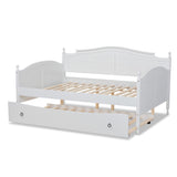 Mara Cottage Farmhouse White Finished Wood Full Size Daybed with Roll-out Trundle Bed