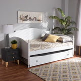 Mara Cottage Farmhouse White Finished Wood Full Size Daybed with Roll-out Trundle Bed