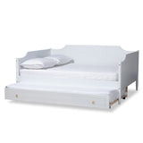 Baxton Studio Alya Classic Traditional Farmhouse White Finished Wood Full Size Daybed with Roll-Out Trundle Bed