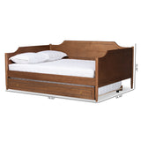 Baxton Studio Alya Classic Traditional Farmhouse Walnut Brown Finished Wood Full Size Daybed with Roll-Out Trundle Bed