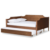 Baxton Studio Alya Classic Traditional Farmhouse Walnut Brown Finished Wood Full Size Daybed with Roll-Out Trundle Bed