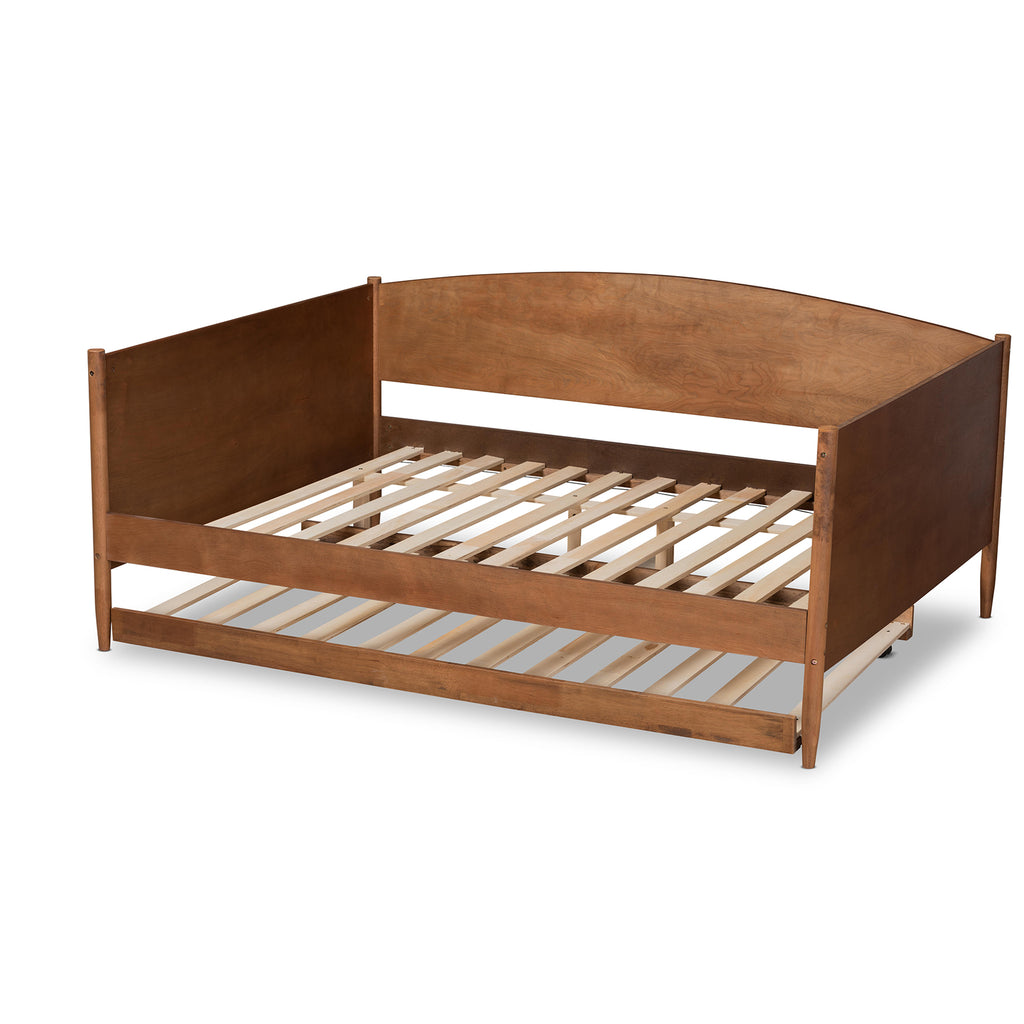 Veles Mid-Century Modern Ash Walnut Finished Wood Full Size Daybed with Trundle