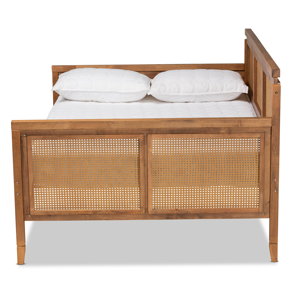 Toveli Vintage French Inspired Ash Walnut Finished Wood and Synthetic Rattan Full Size Daybed