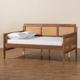 Toveli Vintage French Inspired Ash Walnut Finished Wood and Synthetic Rattan Full Size Daybed
