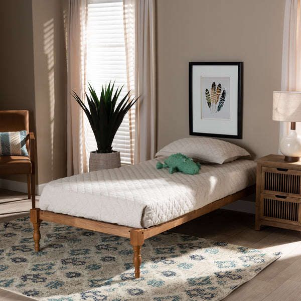 Iseline Modern and Contemporary Walnut Brown Finished Wood Twin Size Platform Bed Frame 