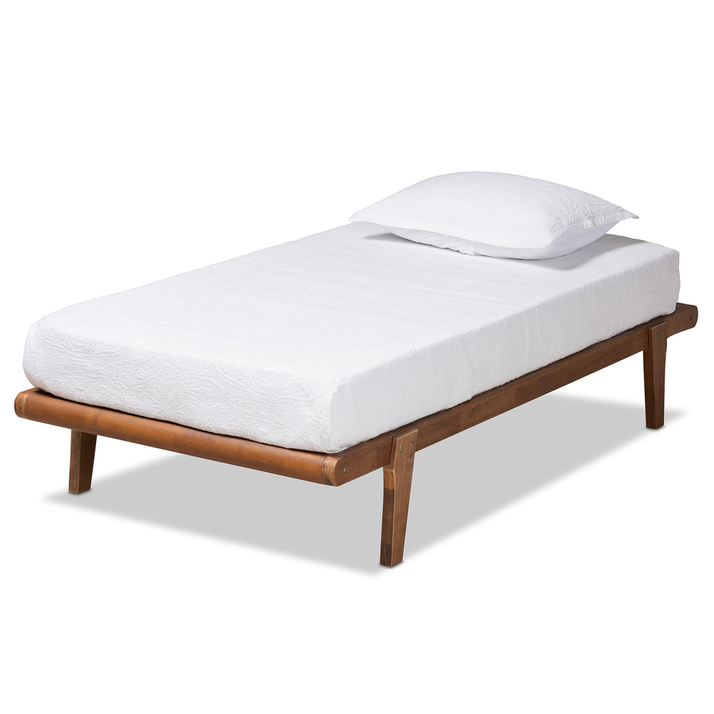 Kaia Mid-Century Modern Walnut Brown Finished Wood Twin Size Platform Bed Frame