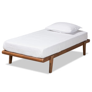 Kaia Mid-Century Modern Walnut Brown Finished Wood Twin Size Platform Bed Frame