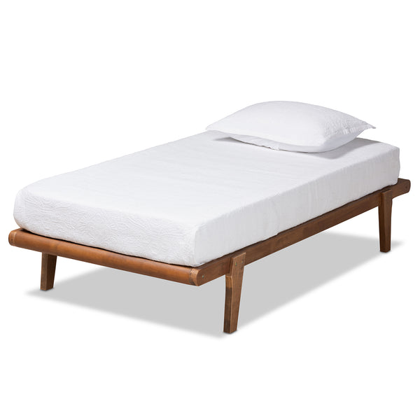Kaia Mid-Century Modern Walnut Brown Finished Wood Twin Size Platform Bed Frame