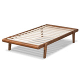 Kaia Mid-Century Modern Walnut Brown Finished Wood Twin Size Platform Bed Frame