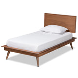 Karine Mid-Century Modern Walnut Brown Finished Wood Twin Size Platform Bed