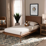 Karine Mid-Century Modern Walnut Brown Finished Wood Twin Size Platform Bed 