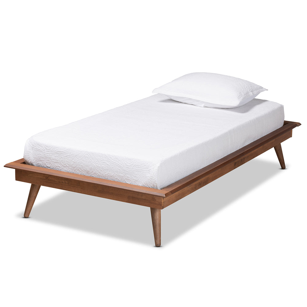 Karine Mid-Century Modern Walnut Brown Finished Wood Twin Size Platform Bed Frame
