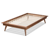 Karine Mid-Century Modern Walnut Brown Finished Wood Twin Size Platform Bed Frame