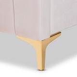 Nami Modern Contemporary Glam and Luxe Light Pink Velvet Fabric Upholstered and Gold Finished King Size Platform Bed