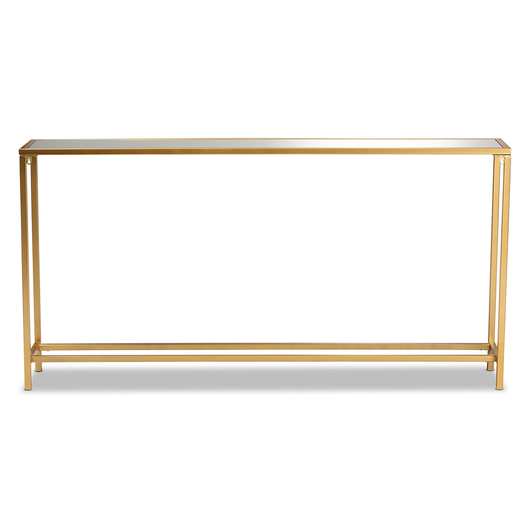 Alessa Modern and Contemporary Glam Gold Finished Metal and Mirrored Glass Console Table