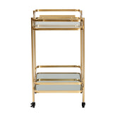 Destin Modern and Contemporary Glam Brushed Gold Finished Metal and Mirrored Glass 2-Tier Mobile Wine Bar Cart