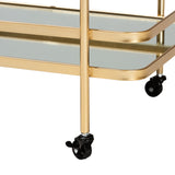 Destin Modern and Contemporary Glam Brushed Gold Finished Metal and Mirrored Glass 2-Tier Mobile Wine Bar Cart