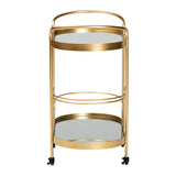 Kamal Modern and Contemporary Glam Brushed Gold Finished Metal and Mirrored Glass 2-Tier Mobile Wine Bar Cart