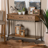 Kellyn Vintage Rustic Industrial Oak Brown Finished Wood and Black Finished Metal 3-Drawer Console Table 