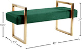 Olivia Velvet / Engineered Wood / Stainless Steel / Foam Contemporary Green Velvet Bench - 43" W x 17.5" D x 21" H