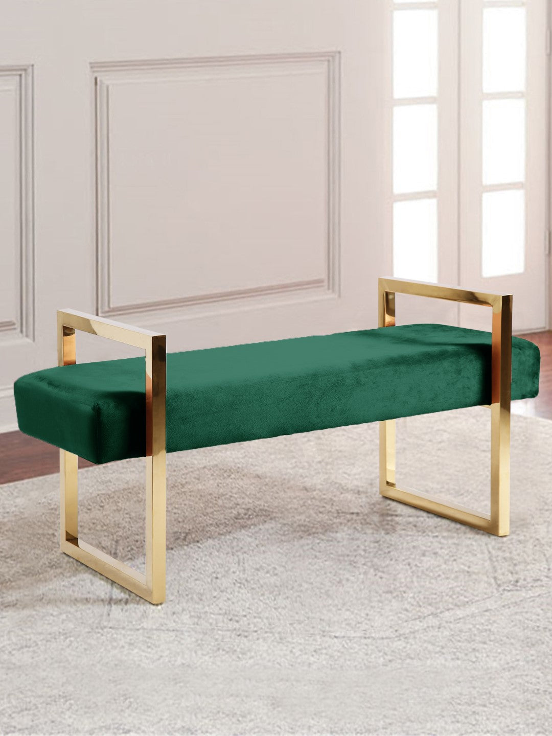 Olivia Luxurious Velvet Bench with Gold Stainless Steel Legs - Thumbnail 2