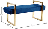 Olivia Velvet / Engineered Wood / Stainless Steel / Foam Contemporary Navy Velvet Bench - 43" W x 17.5" D x 21" H