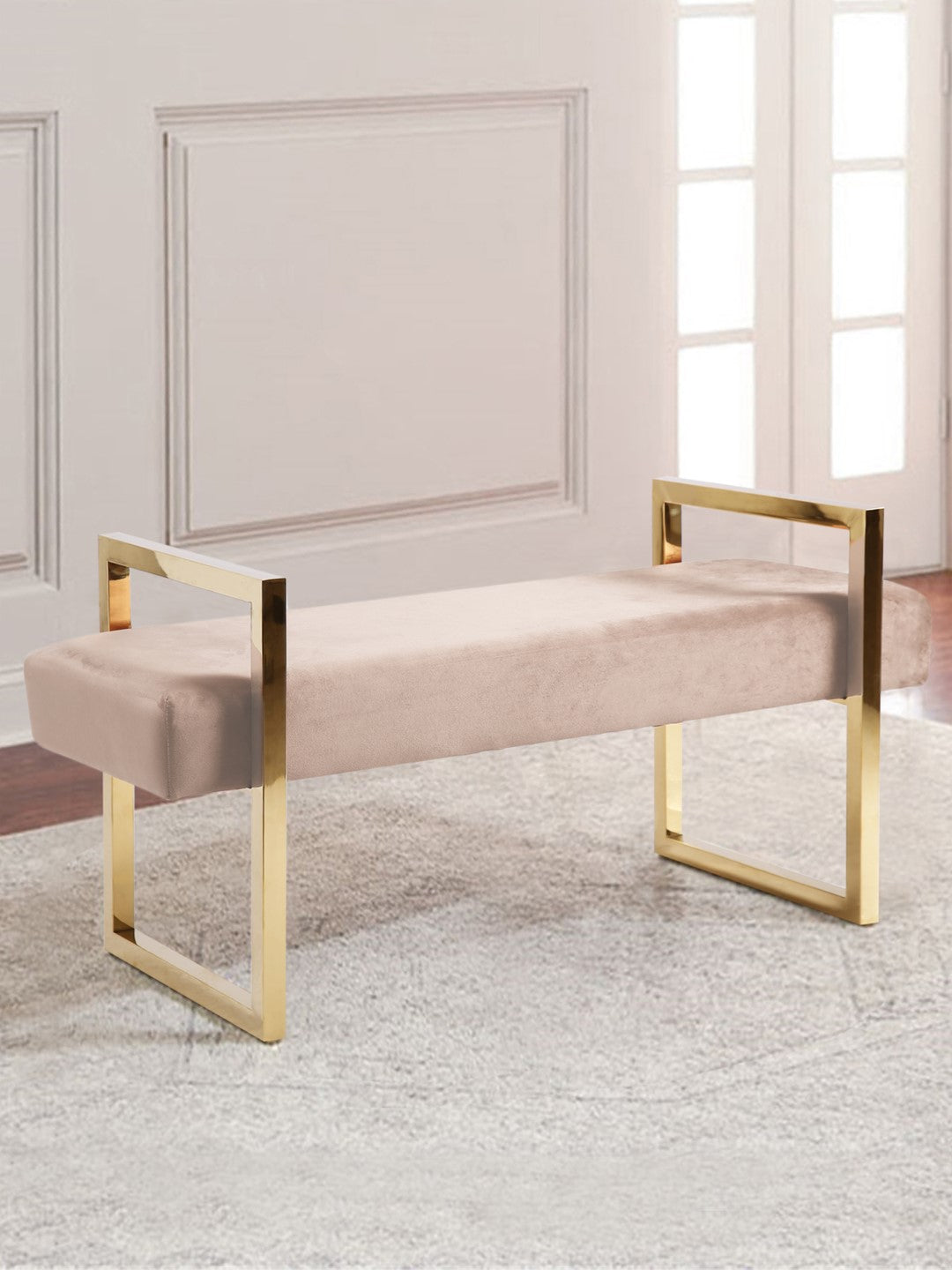 Olivia Luxurious Velvet Bench with Gold Stainless Steel Legs - Thumbnail 5