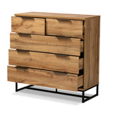Franklin Modern and Contemporary Oak Finished Wood and Black Finished Metal 5-Drawer Bedroom Chest