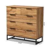 Franklin Modern and Contemporary Oak Finished Wood and Black Finished Metal 5-Drawer Bedroom Chest