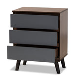 Roldan Modern and Contemporary Two-Tone Walnut and Grey Finished Wood 3-Drawer Bedroom Chest