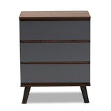 Roldan Modern and Contemporary Two-Tone Walnut and Grey Finished Wood 3-Drawer Bedroom Chest