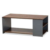Thornton Modern and Contemporary Two-Tone Walnut Brown and Grey Finished Wood Storage Coffee Table