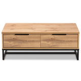 Franklin Modern and Contemporary Oak Brown Finished Wood and Black Finished Metal 2-Drawer Coffee Table