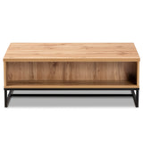 Franklin Modern and Contemporary Oak Brown Finished Wood and Black Finished Metal 2-Drawer Coffee Table