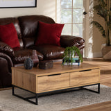 Franklin Modern and Contemporary Oak Brown Finished Wood and Black Finished Metal 2-Drawer Coffee Table