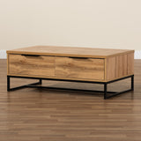 Franklin Modern and Contemporary Oak Brown Finished Wood and Black Finished Metal 2-Drawer Coffee Table