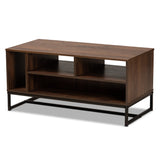 Flannery Modern and Contemporary Walnut Brown Finished Wood and Black Finished Metal Coffee Table