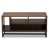 Flannery Modern and Contemporary Walnut Brown Finished Wood and Black Finished Metal Coffee Table