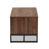 Flannery Modern and Contemporary Walnut Brown Finished Wood and Black Finished Metal Coffee Table