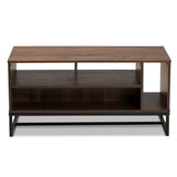 Flannery Modern and Contemporary Walnut Brown Finished Wood and Black Finished Metal Coffee Table