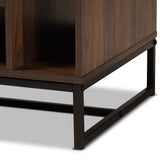 Flannery Modern and Contemporary Walnut Brown Finished Wood and Black Finished Metal Coffee Table