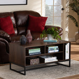 Flannery Modern and Contemporary Walnut Brown Finished Wood and Black Finished Metal Coffee Table