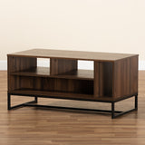 Flannery Modern and Contemporary Walnut Brown Finished Wood and Black Finished Metal Coffee Table