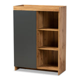 Caspian Stylish Two-Tone Grey and Oak Brown Wood Shoe Cabinet with 12-Pair Storage & Inset Top