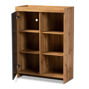 Caspian Modern and Contemporary Two-Tone Grey and Oak Brown Finished Wood Shoe Cabinet