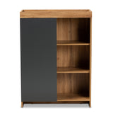 Caspian Modern and Contemporary Two-Tone Grey and Oak Brown Finished Wood Shoe Cabinet